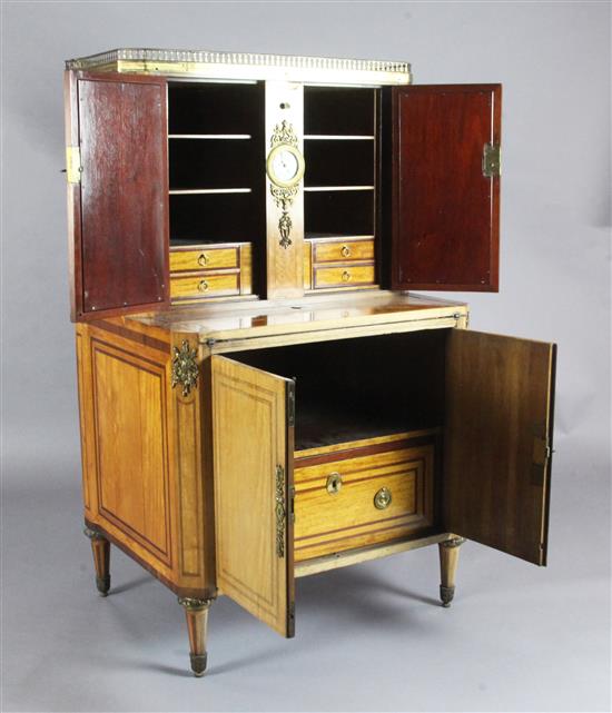 A Louis XVI ormolu mounted satinwood and rosewood writing cabinet, by Godefroy Dester, W.2ft 8in. D.2ft H.4ft 6in.